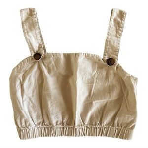 Anthropologie‎ The New Black Oatmeal Beige Button 1/4 Crop Top 0